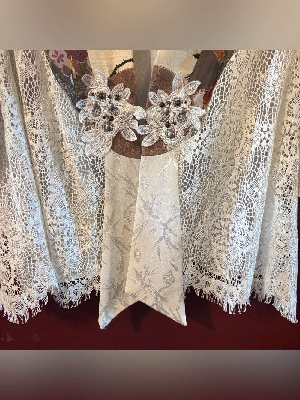 Vintage Spencer Alexis 3X Romantic Lace Embroidered Festival Kimono Silk Blend - Picture 3 of 7